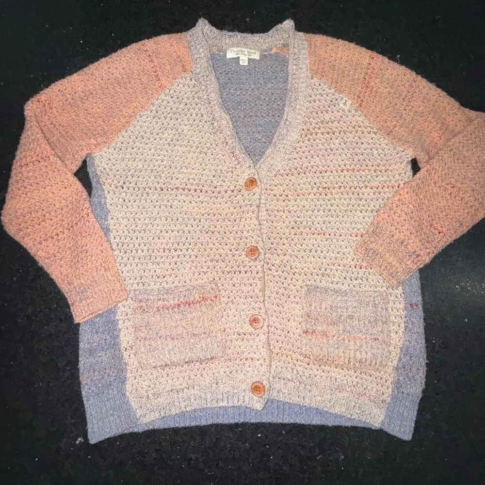 UEC THURSDAY ISLAND SPECKLED Multicolor IVORY BLUE PEACH Cardigan Sweater SZ S